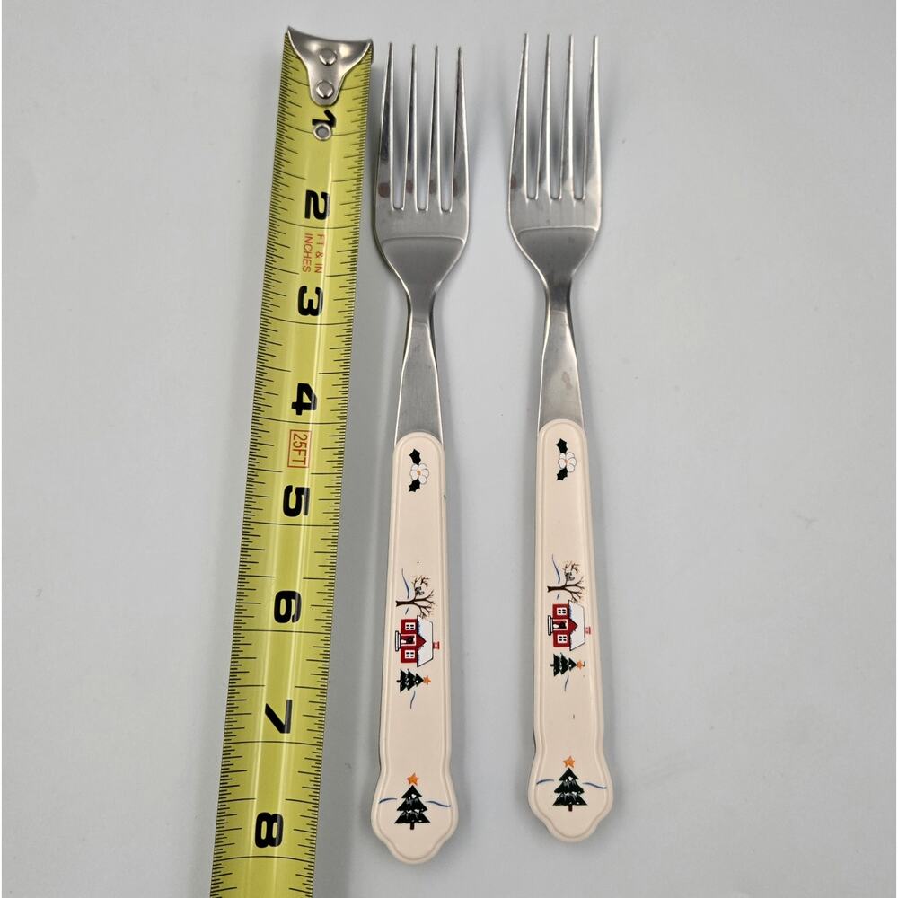 Two Pfaltzgraff 8" Snow Village Stainless Steel Dinner Forks Replacements - Picture 6 of 6